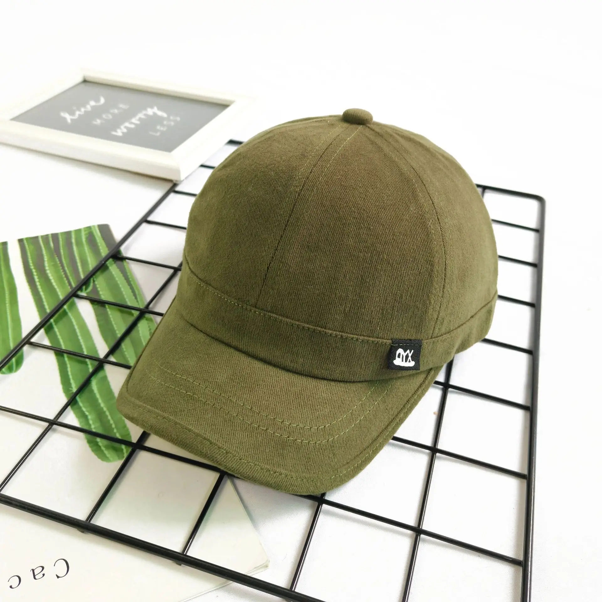 Men's Beige Baseball Cap with Logo & Short Brim - Image 4