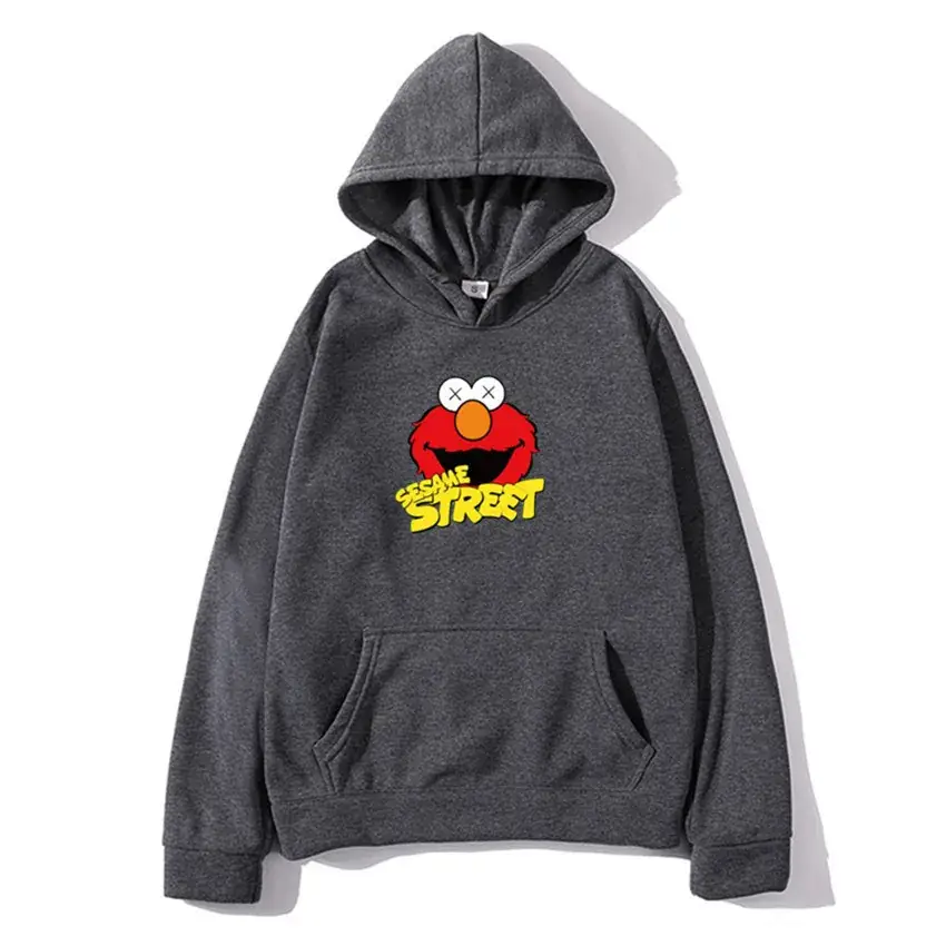 Men's Cartoon Hoodie Grey Fleece Winter Loose Fit - Image 15