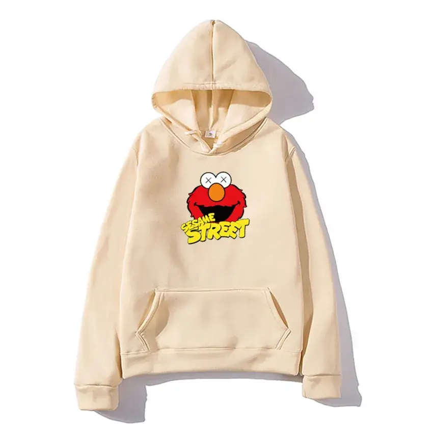 Men's Cartoon Hoodie Grey Fleece Winter Loose Fit - Image 2