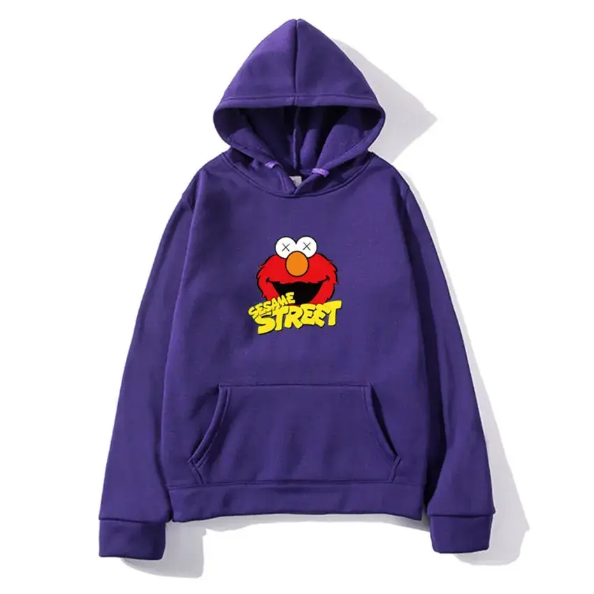 Men's Cartoon Hoodie Grey Fleece Winter Loose Fit - Image 5