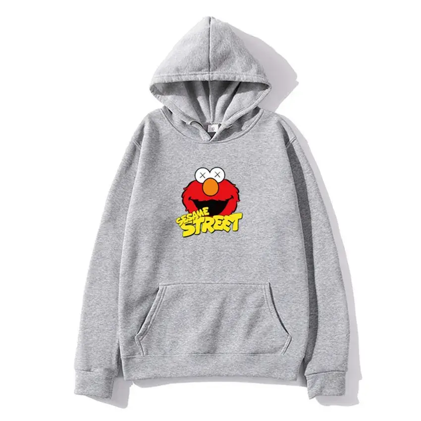 Men's Cartoon Hoodie Grey Fleece Winter Loose Fit - Image 6