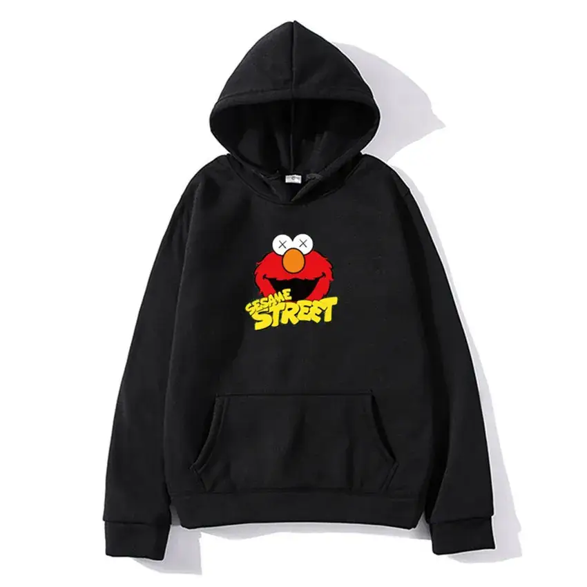 Men's Cartoon Hoodie Grey Fleece Winter Loose Fit - Image 7