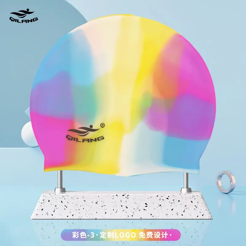 Qilang Silicone Swimming Cap Wholesale for Adults and Kidsren 50g Waterproof Men and Women Long Hair Swimming Cap Custom Made with Logo