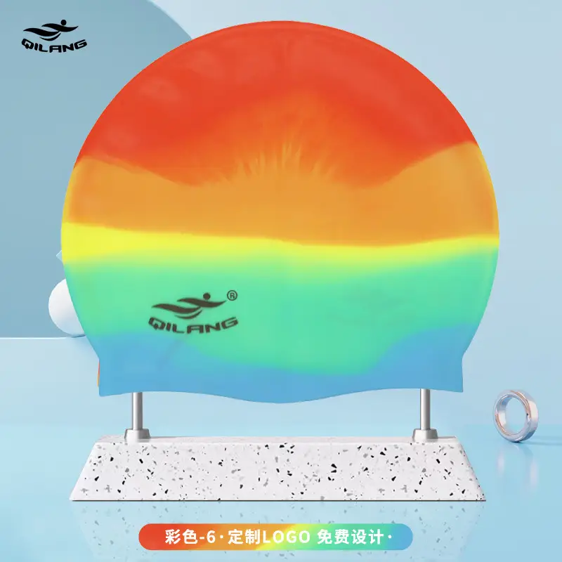 Qilang Silicone Swimming Cap Wholesale for Adults and Kidsren 50g Waterproof Men and Women Long Hair Swimming Cap Custom Made with Logo