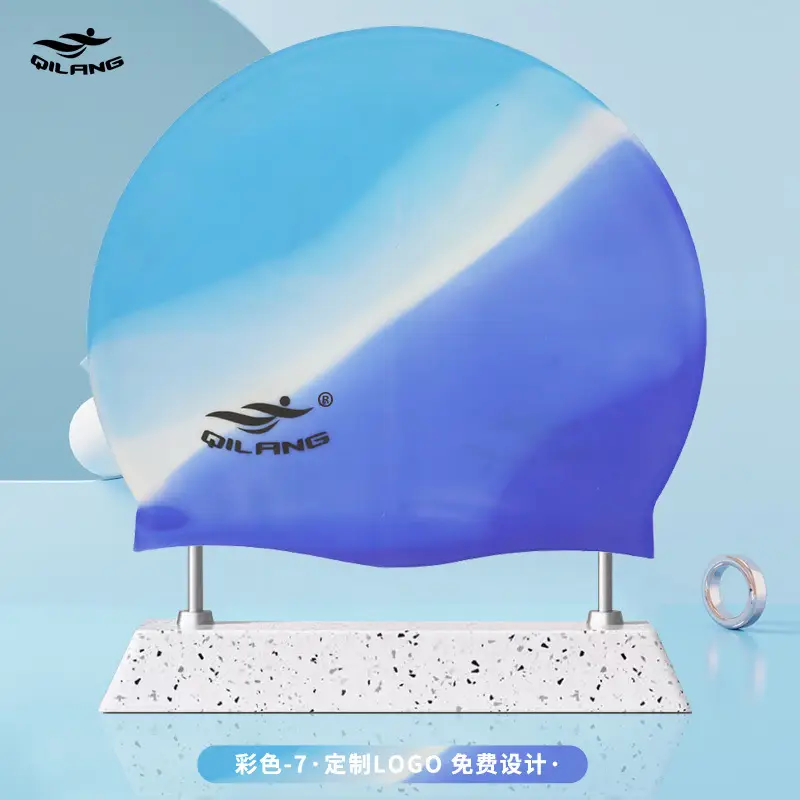 Qilang Silicone Swimming Cap Wholesale for Adults and Kidsren 50g Waterproof Men and Women Long Hair Swimming Cap Custom Made with Logo
