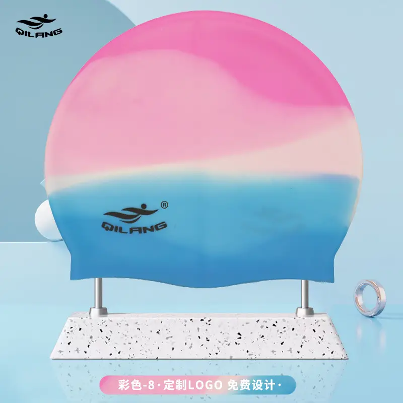 Qilang Silicone Swimming Cap Wholesale for Adults and Kidsren 50g Waterproof Men and Women Long Hair Swimming Cap Custom Made with Logo