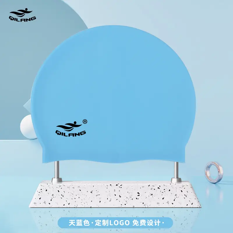 Qilang Silicone Swimming Cap Wholesale for Adults and Kidsren 50g Waterproof Men and Women Long Hair Swimming Cap Custom Made with Logo