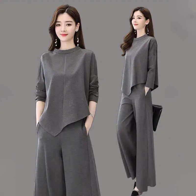 Women Grey Slimming Skirt-Pants Two-Piece Suit Set
