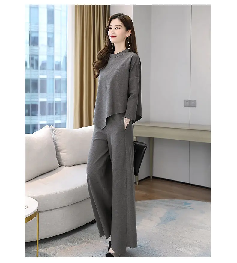 Women Grey Slimming Skirt-Pants Two-Piece Suit Set — feature 15