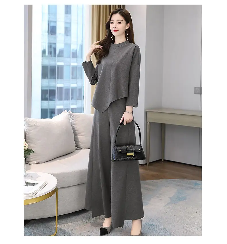 Women Grey Slimming Skirt-Pants Two-Piece Suit Set — feature 16