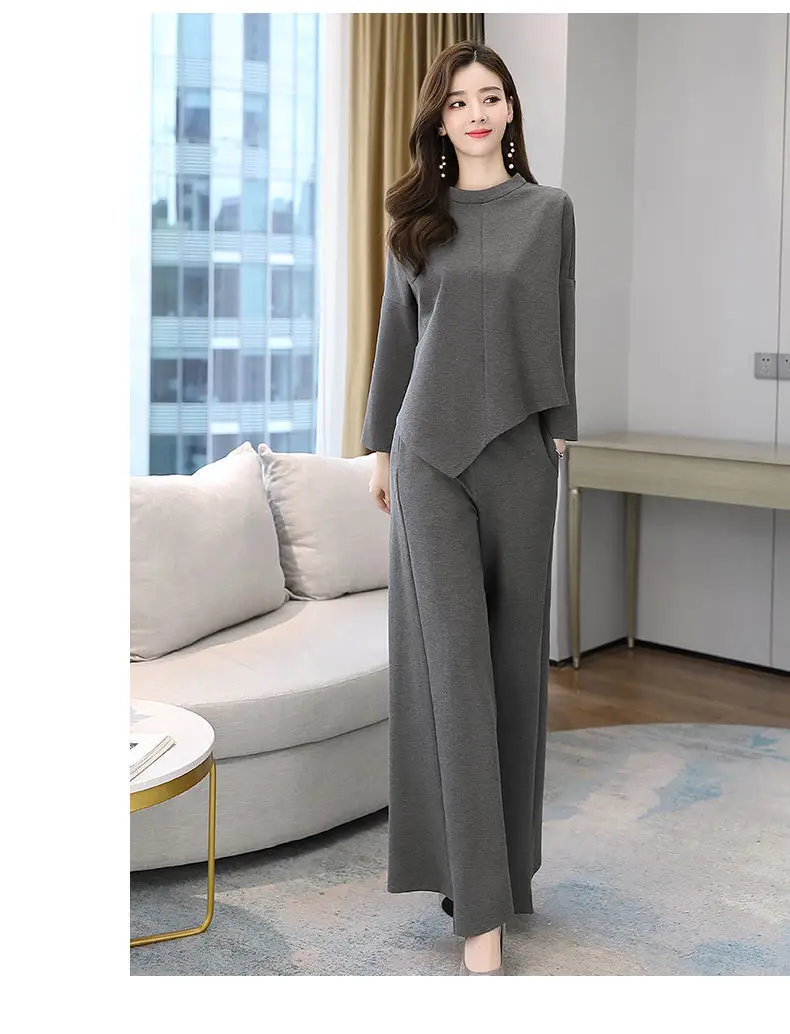 Women Grey Slimming Skirt-Pants Two-Piece Suit Set — feature 17