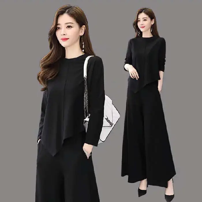 Women Grey Slimming Skirt-Pants Two-Piece Suit Set