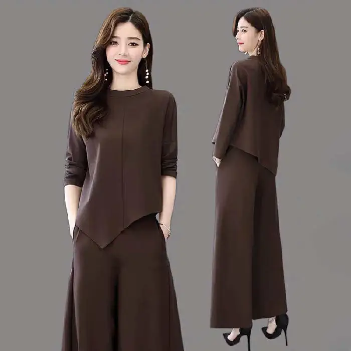 Women Grey Slimming Skirt-Pants Two-Piece Suit Set