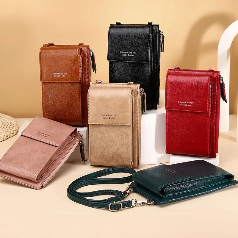 Women's Beige Zippered Shoulder Bag with Long Strap