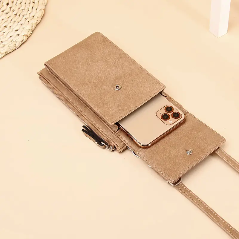Women's Beige Zippered Shoulder Bag with Long Strap