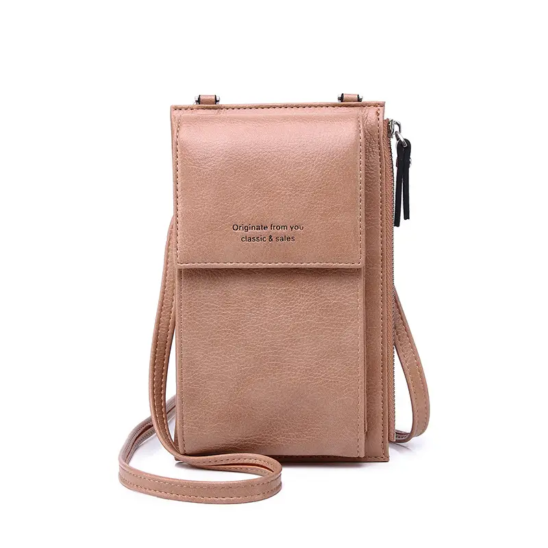 Women's Beige Zippered Shoulder Bag with Long Strap