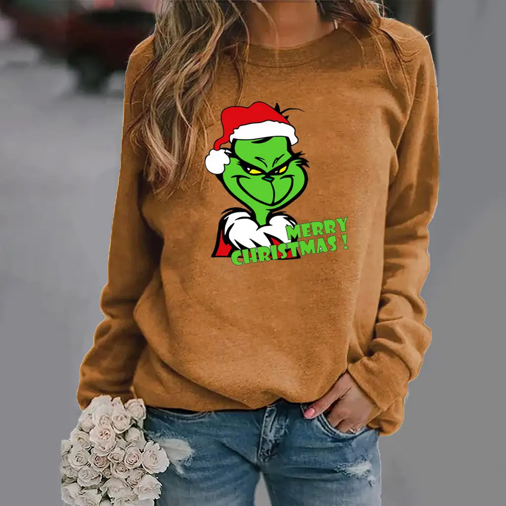 Green Elf Christmas Sweater Women Brown Long Sleeve - Image 2