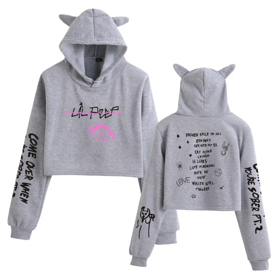 Lil Peep Hooded Sweatshirt Set Black Cat Ears Love Print