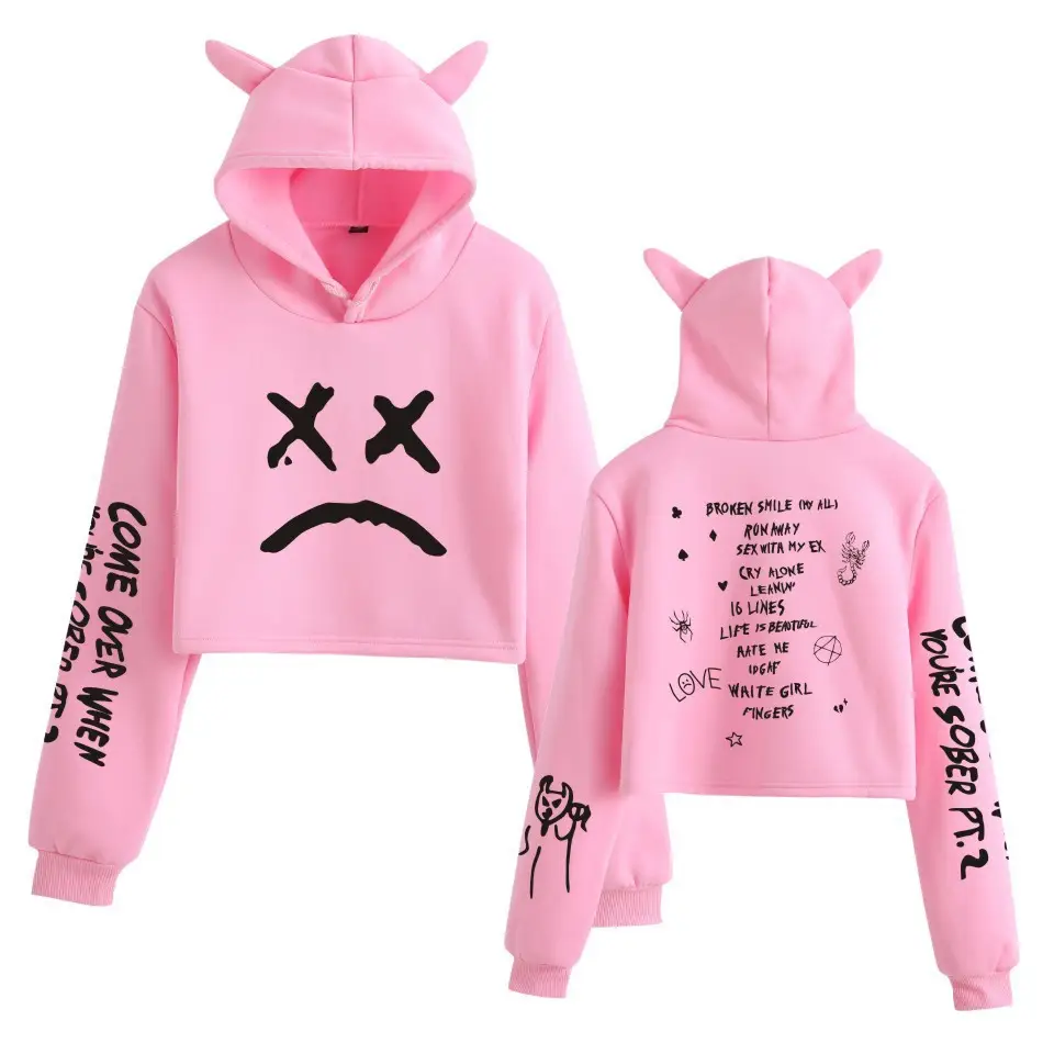 Lil Peep Hooded Sweatshirt Set Black Cat Ears Love Print