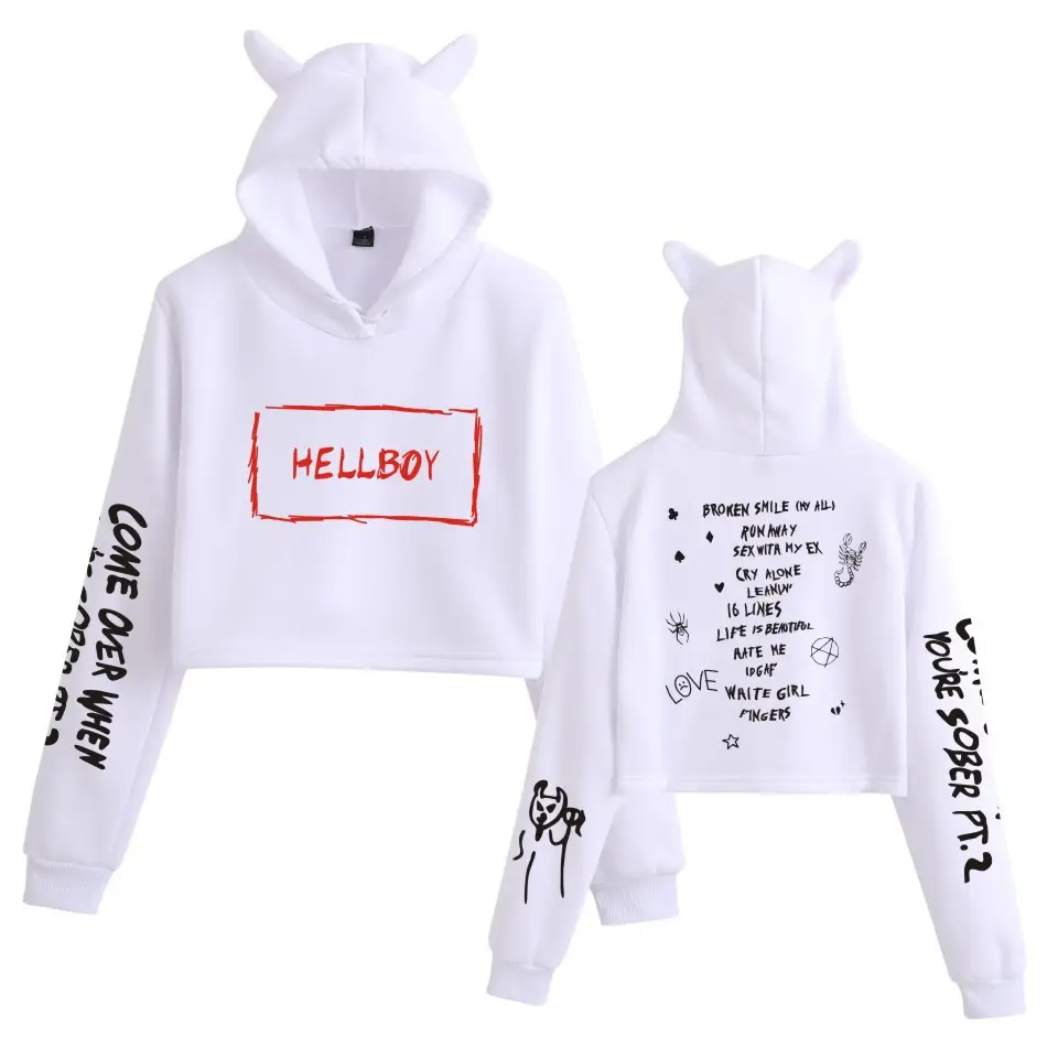 Lil Peep Hooded Sweatshirt Set Black Cat Ears Love Print