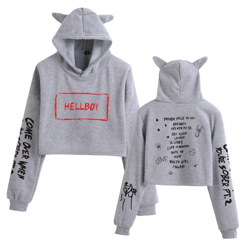 Lil Peep Hooded Sweatshirt Set Black Cat Ears Love Print