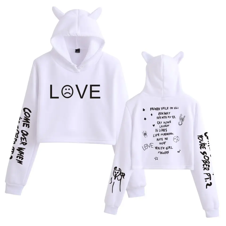 Lil Peep Hooded Sweatshirt Set Black Cat Ears Love Print