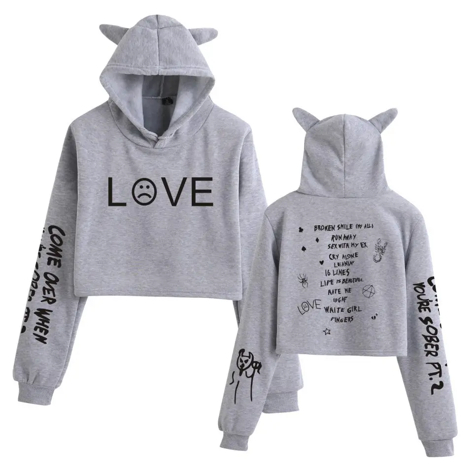 Lil Peep Hooded Sweatshirt Set Black Cat Ears Love Print