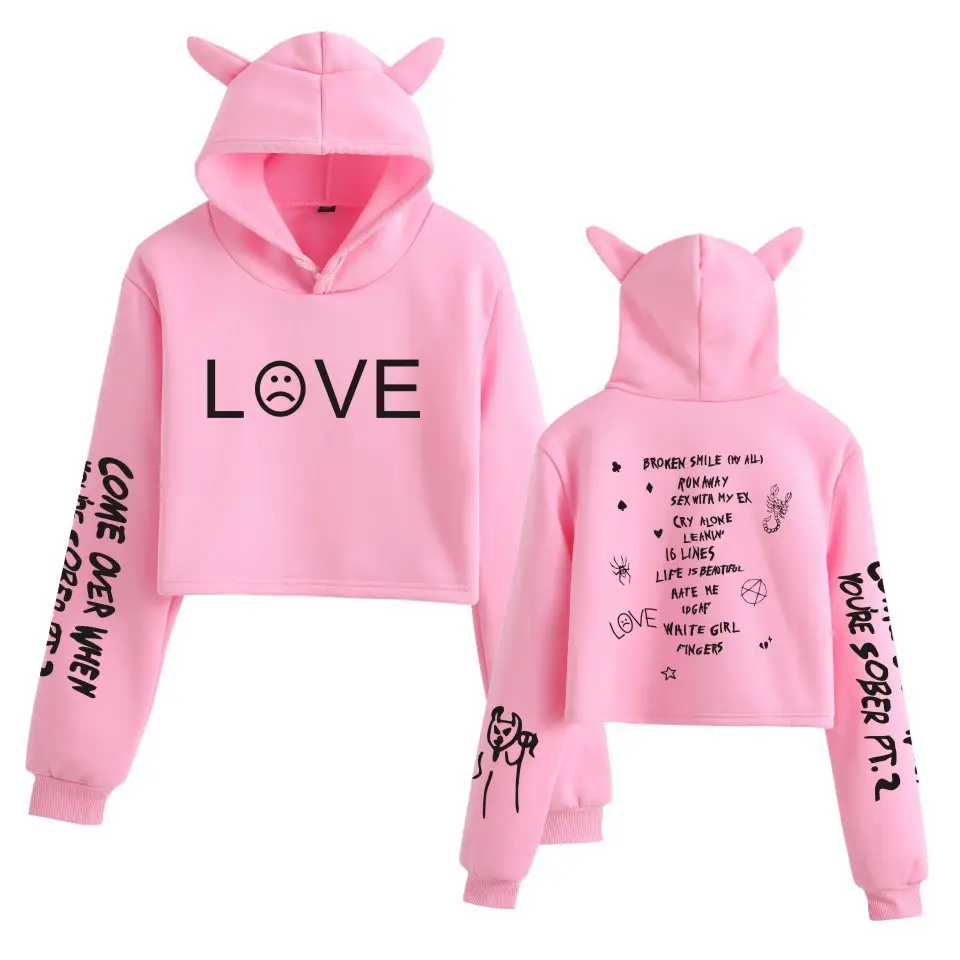 Lil Peep Hooded Sweatshirt Set Black Cat Ears Love Print