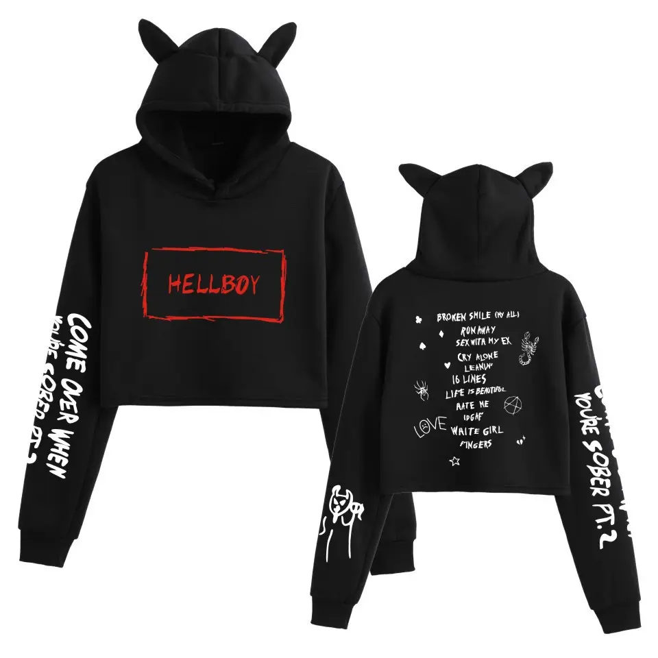 Lil Peep Hooded Sweatshirt Set Black Cat Ears Love Print