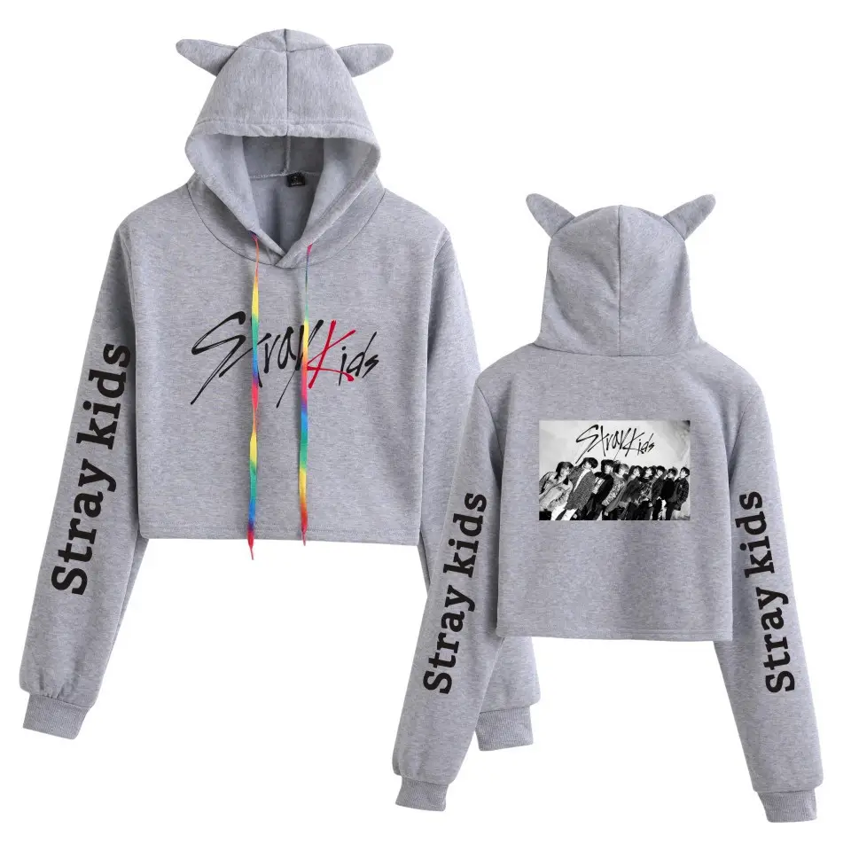 Stray Kids Hooded Vest Set Gray Cat Ears - Image 11