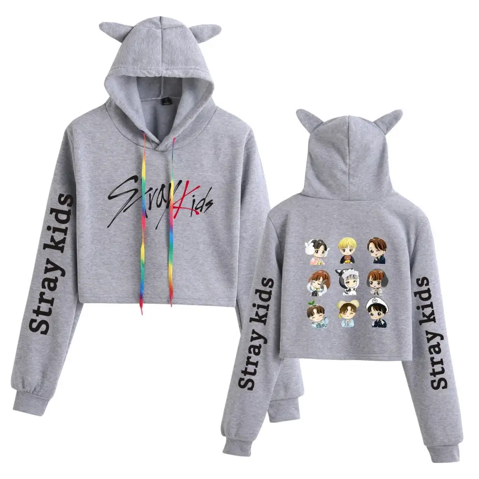 Stray Kids Hooded Vest Set Gray Cat Ears - Image 15