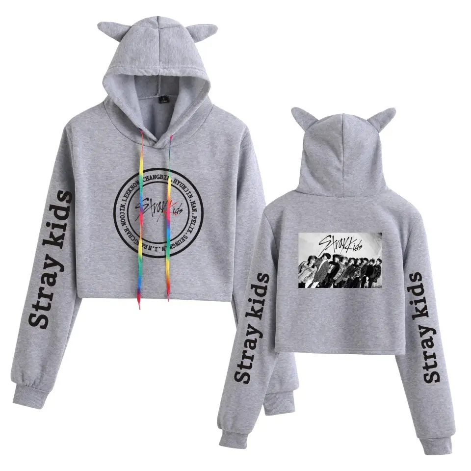 Stray Kids Hooded Vest Set Gray Cat Ears - Image 7