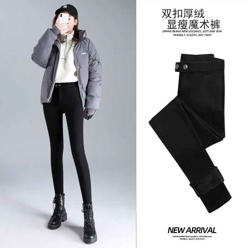 Fleece Leggings Women Black High Waist Elastic Winter - Image 6
