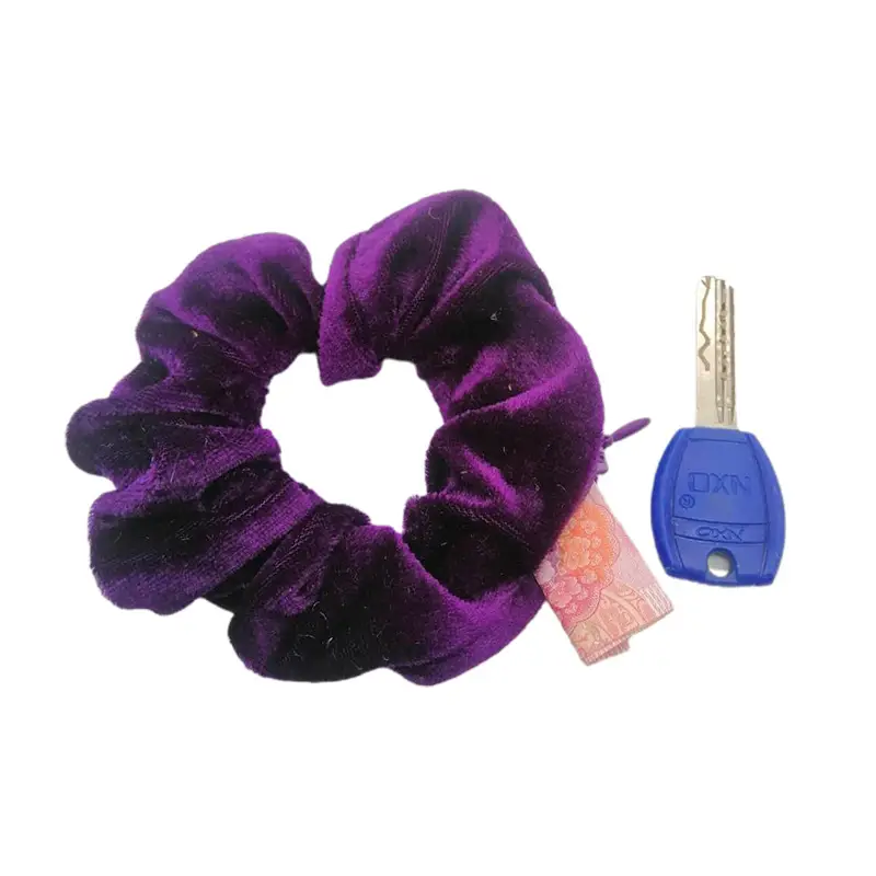 Orange Velvet Hair Scrunchie with Keychain Set