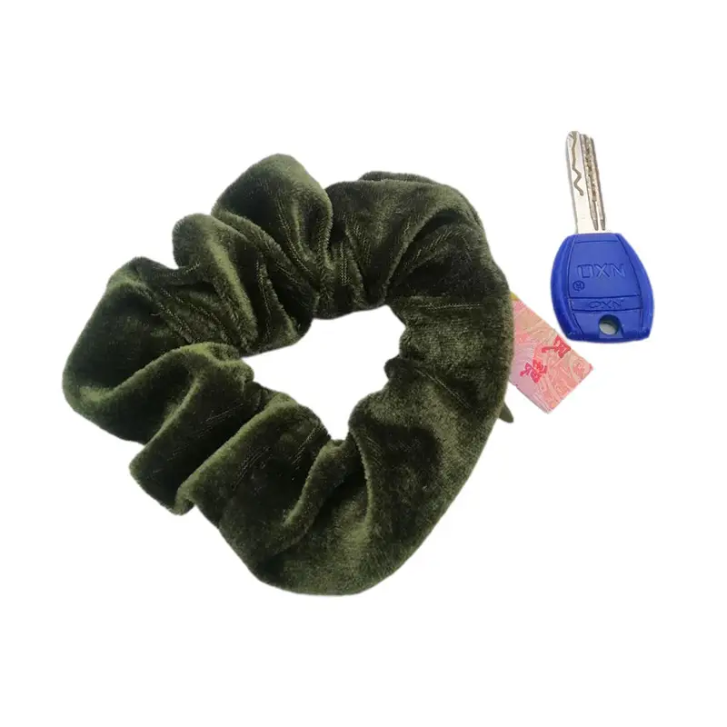 Orange Velvet Hair Scrunchie with Keychain Set