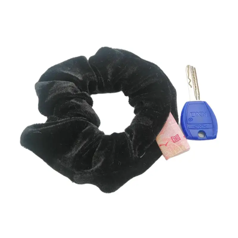 Orange Velvet Hair Scrunchie with Keychain Set