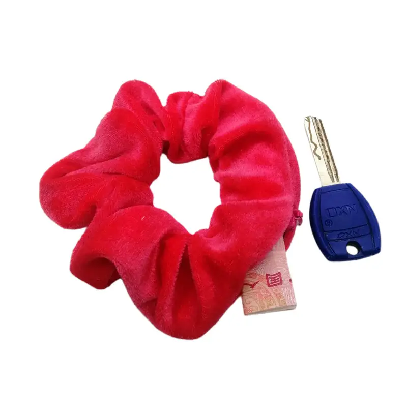 Orange Velvet Hair Scrunchie with Keychain Set