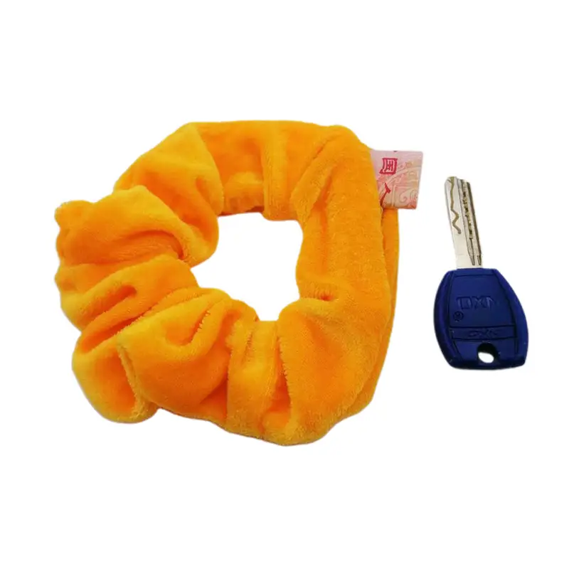 Orange Velvet Hair Scrunchie with Keychain Set