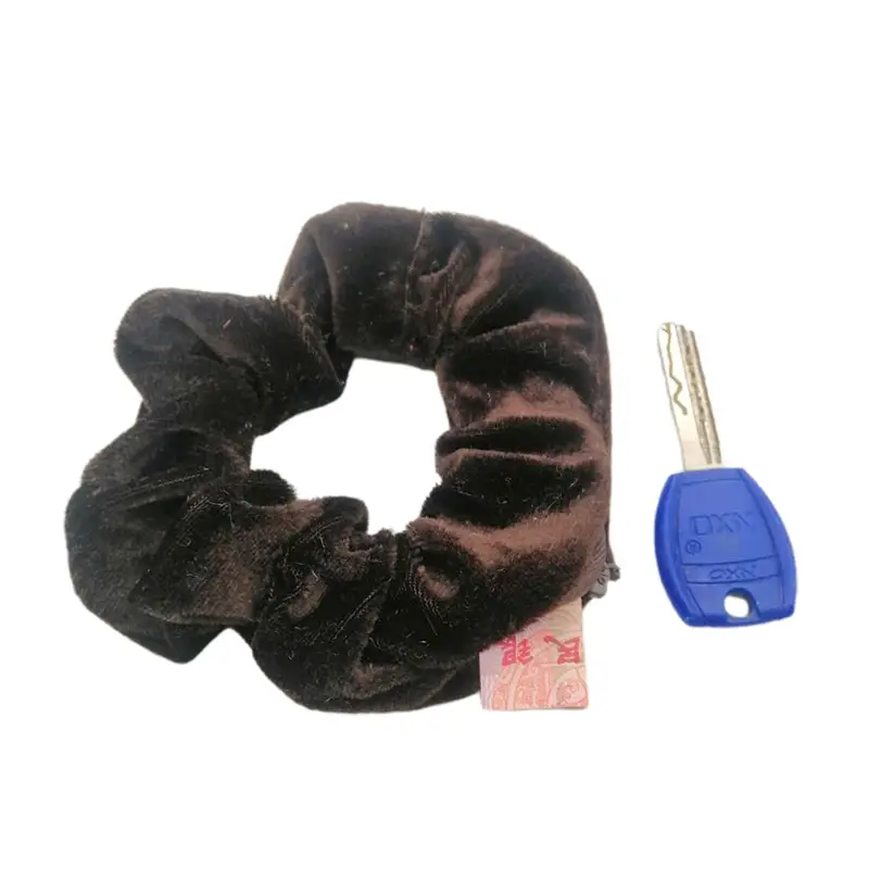 Orange Velvet Hair Scrunchie with Keychain Set