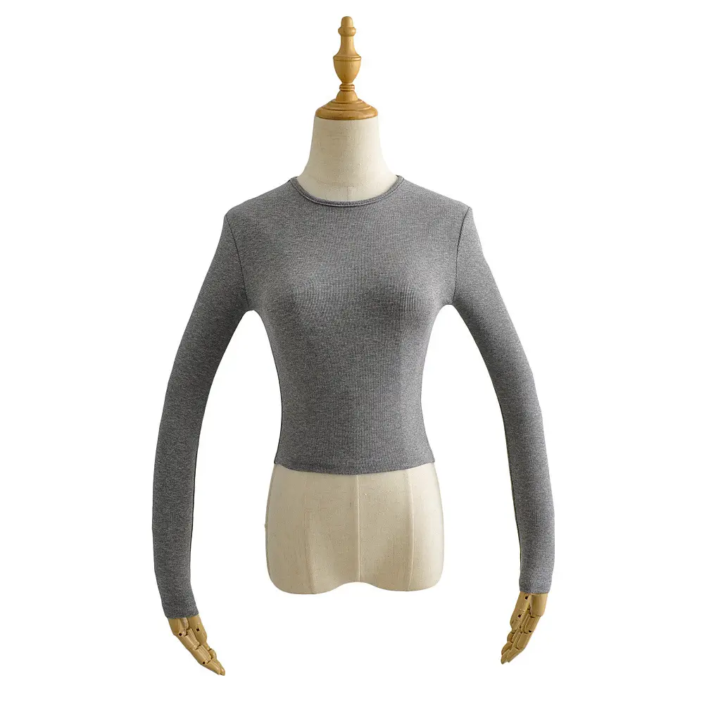 Women Maroon Long Sleeve T-Shirt Solid Gray - Image 5