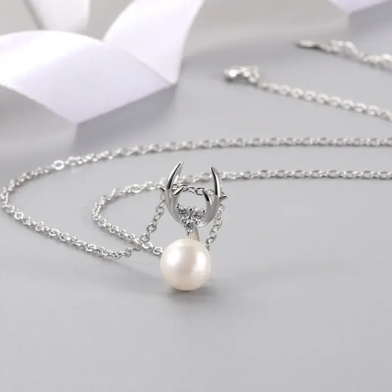 Korean Style Deer Pearl Pendant Necklace
