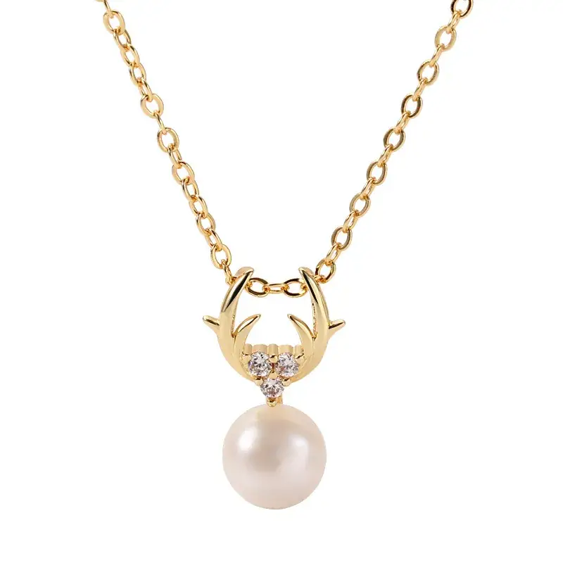 Korean Style Deer Pearl Pendant Necklace