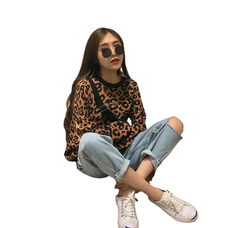 Women Leopard Print Long Sleeve Sweater 2020 - Image 5