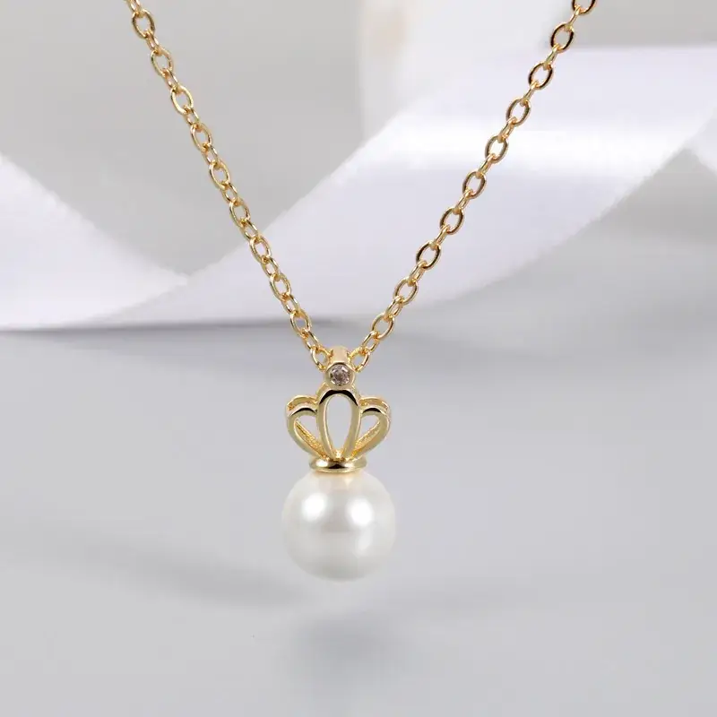 Gold Pearl Crown Necklace for Women - Image 4