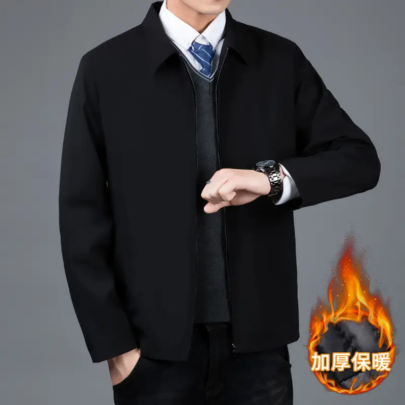 Men's Black Lapel Coat Spring Autumn Warm Business Wear - Image 5