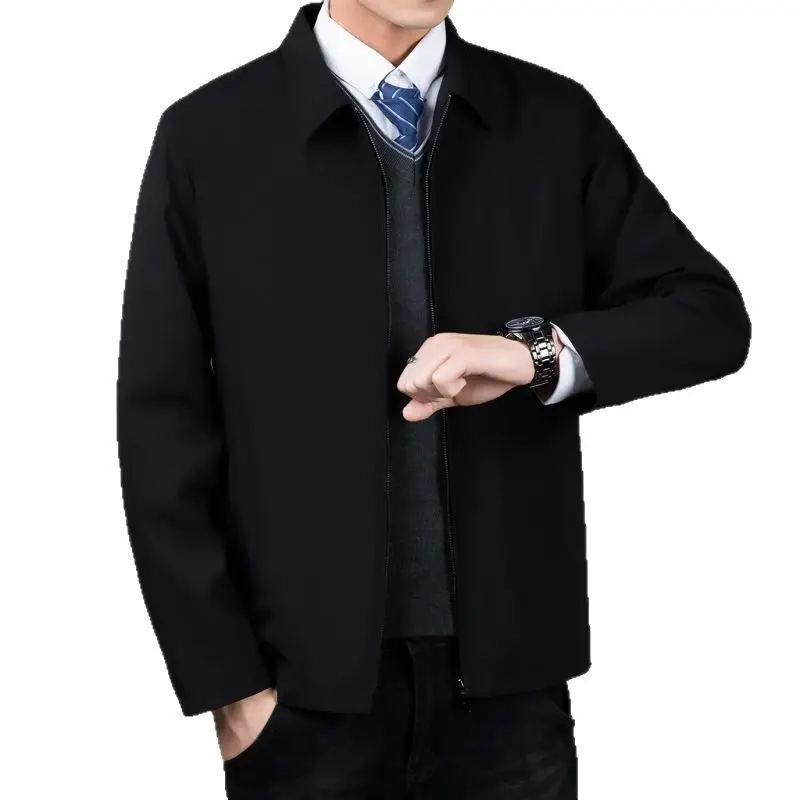 Men's Black Lapel Coat Spring Autumn Warm Business Wear - Image 8