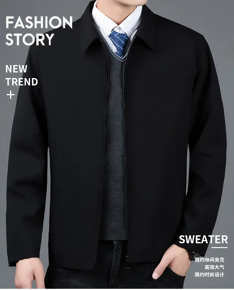 Men's Black Lapel Coat Spring Autumn Warm Business Wear — feature 1