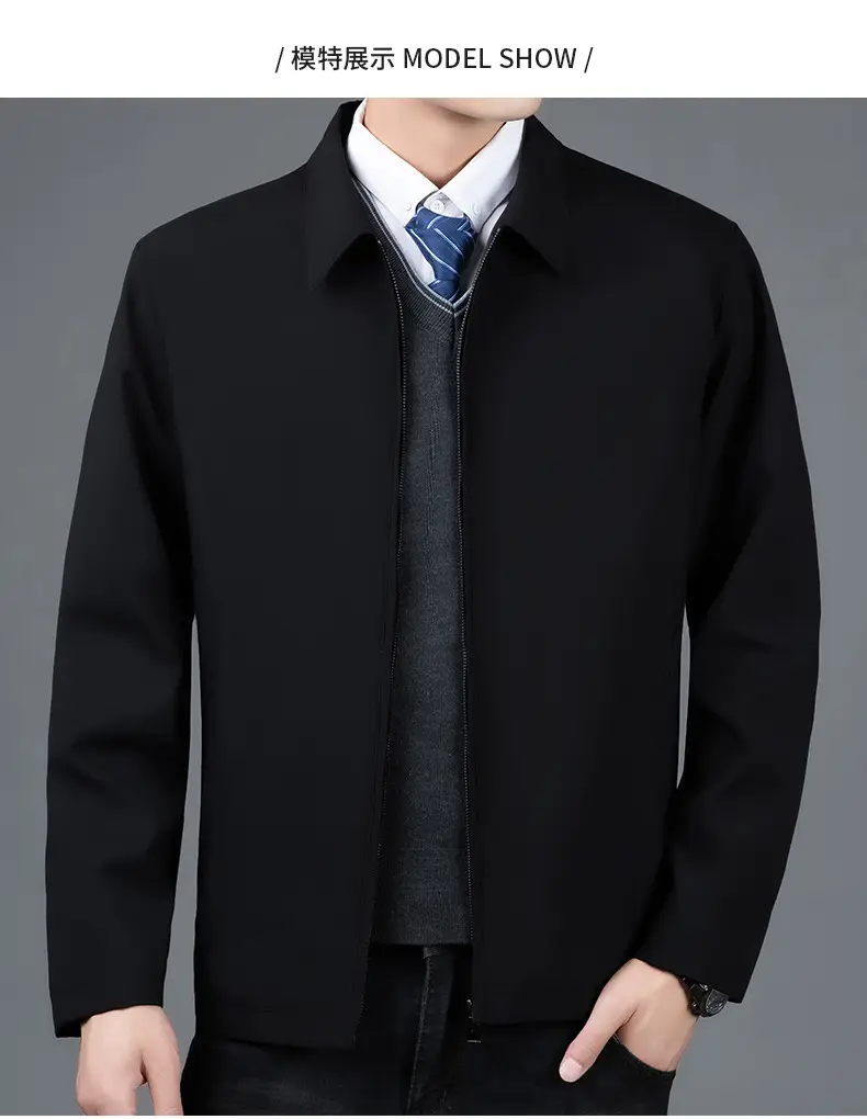 Men's Black Lapel Coat Spring Autumn Warm Business Wear — feature 7
