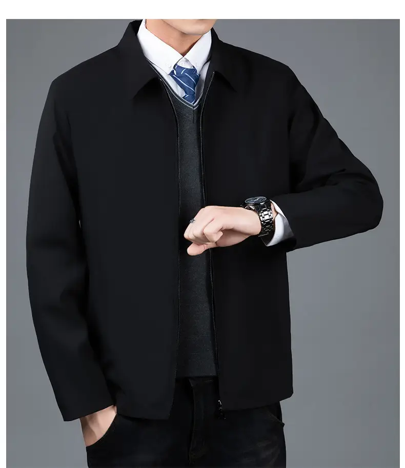 Men's Black Lapel Coat Spring Autumn Warm Business Wear — feature 8