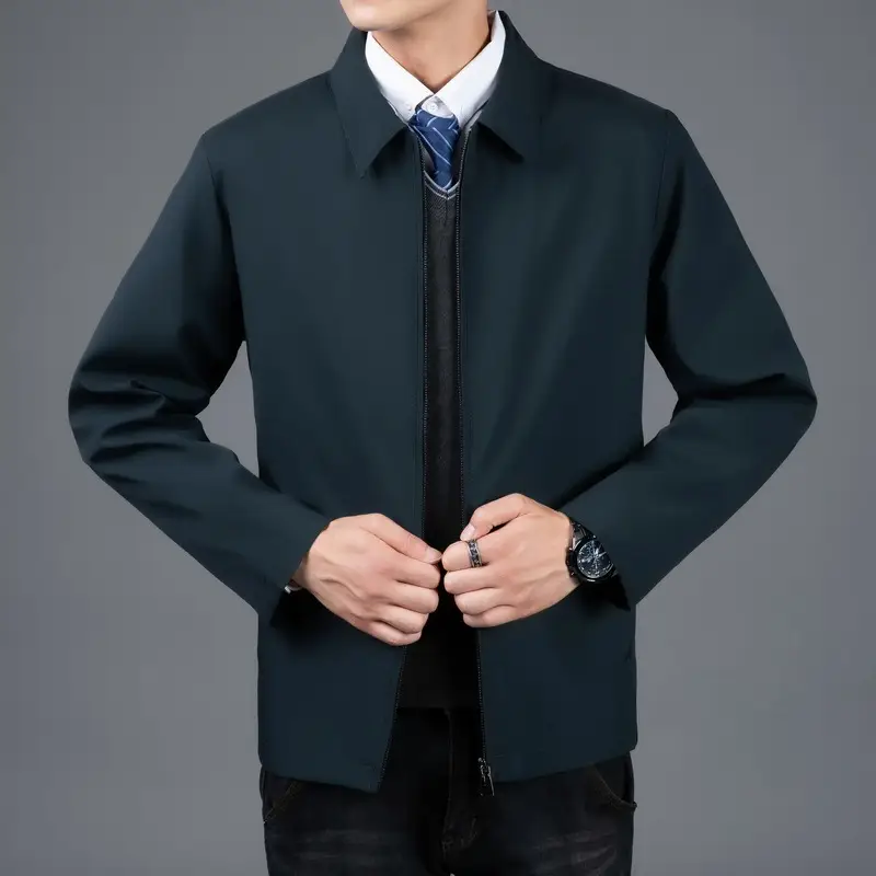 Men's Black Lapel Coat Spring Autumn Warm Business Wear - Image 2